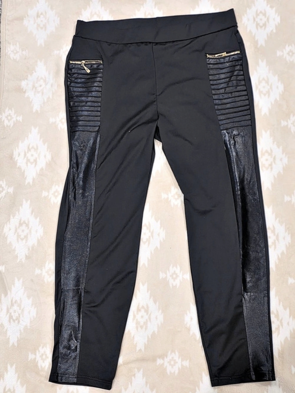 Plunza Black Faux-Leather Accent Leggings Size XXXL NWT